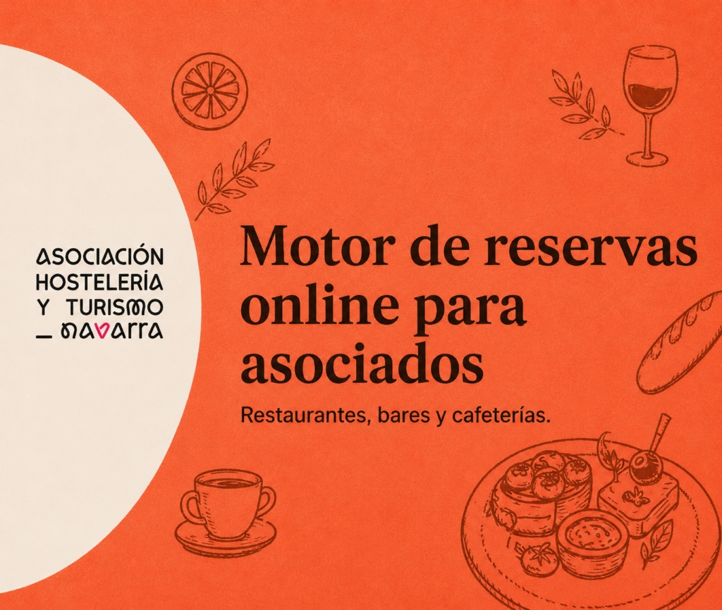 La Asociación lanza un motor de reservas online para restaurantes, bares y cafeterías asociadas Banner publicitario sobre el Motor de Reservas online para asociados. Restaurantes, bares y Cafeterías. Incluye el logo de AEHN