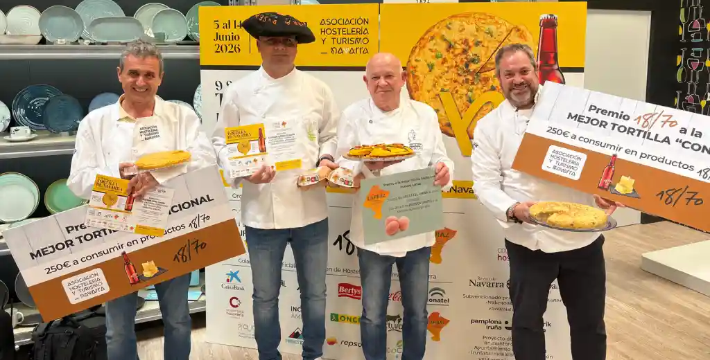 Ya están los ganadores de la 9ª Semana de la Tortilla de Navarra Ganadores de la 9ª Semana de la Tortilla Navarra. Raúl del Bar Chelsy Ganador de Tortilla Tradicional, seguido Camping Iratxe de Ayegui, premio huevos larraz, y Bar La catedral, premio a la mejor tortilla con